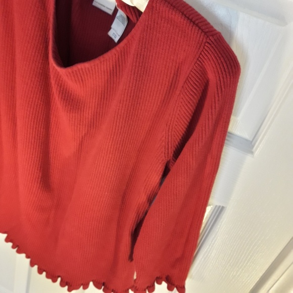Red Sweater Vintage Cotton Knit Ruffle Edge Trim - Picture 2 of 8